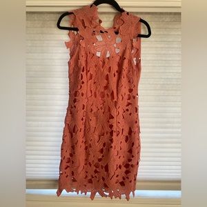 Glamorous pink lace short dress with open back